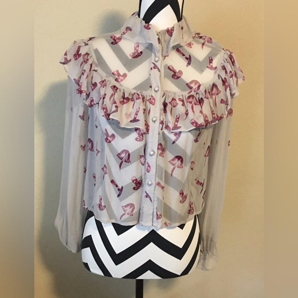 Traffic People Sheer Blouse with Pink Accents